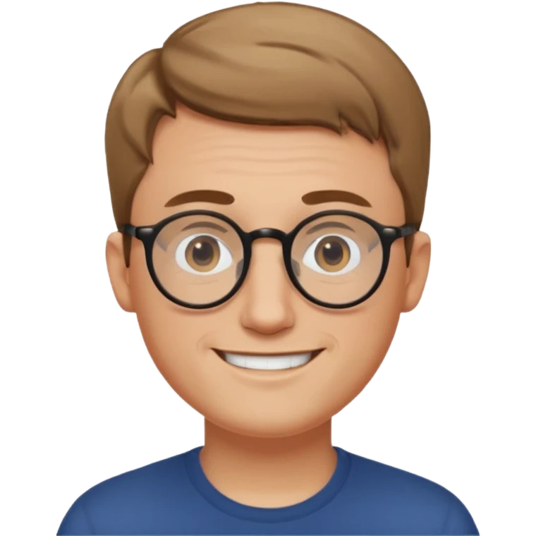 homme blanc cheveux très court marron clair sans barbe sourrir avec lunettes rondes emoji