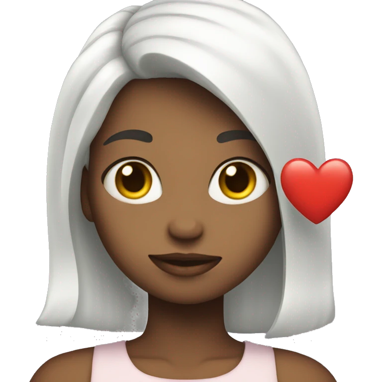 Girl with white hair is holding a heart emoji