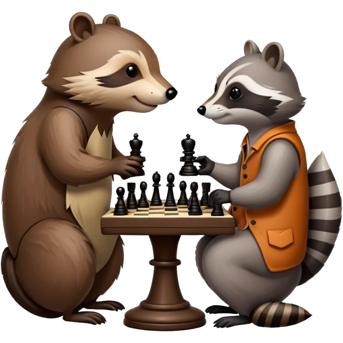A beaver and a raccoon are playing chess. emoji