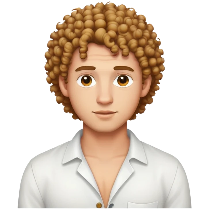 curly-haired guy with light skin in white shirt with unbuttoned top buttons emoji