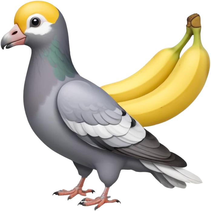 A pigeon holding a banana in his beak emoji