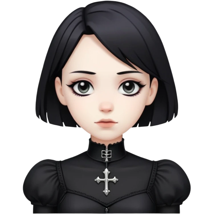 gothic femboy with wide shoulders, small chest, black clothes, pale skin emoji