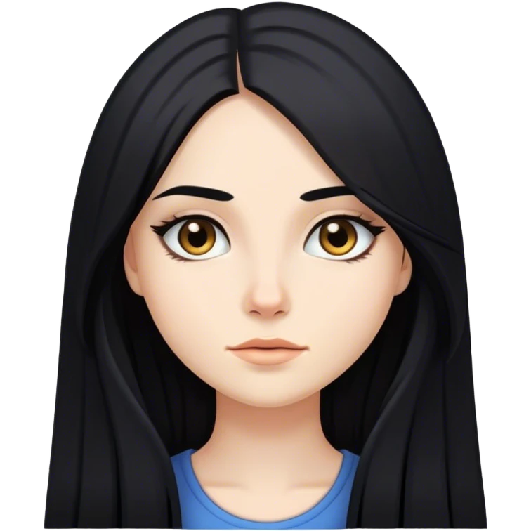 cara fina, cabello negro largo, delgada emoji