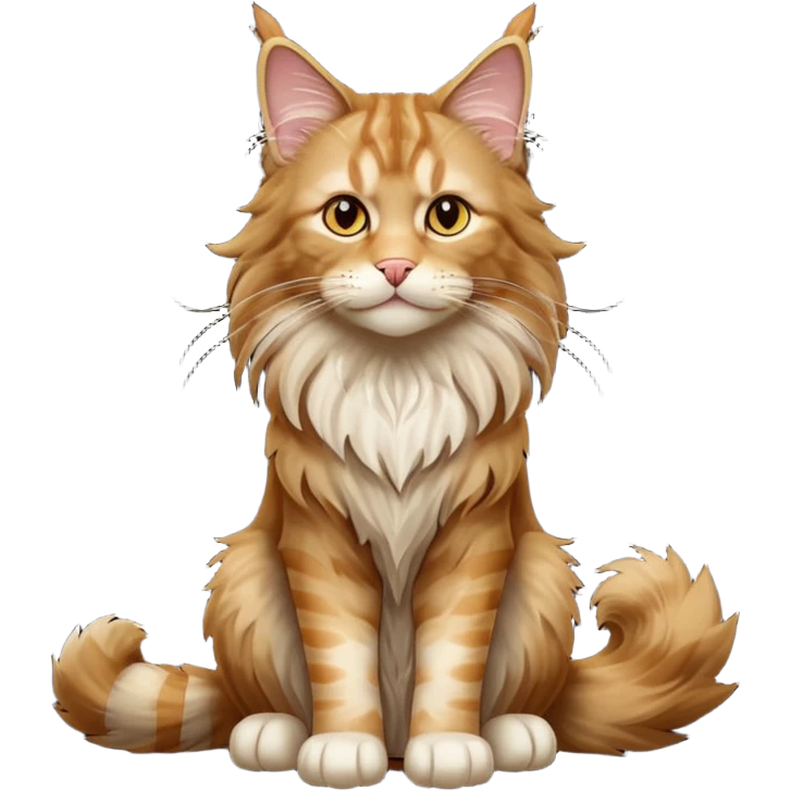 cinematic-[maine coon cat]-realistic-full-body-sitting-emoji,-tail-curled-playfully-around-its-paws,-head-tilted-dramatically,-scruffy-[maine coon]-fur,-simplified-yet-realistic-focused-features,-highly-detailed,-glowing-with-an-almost-sarcastic-glow emoji