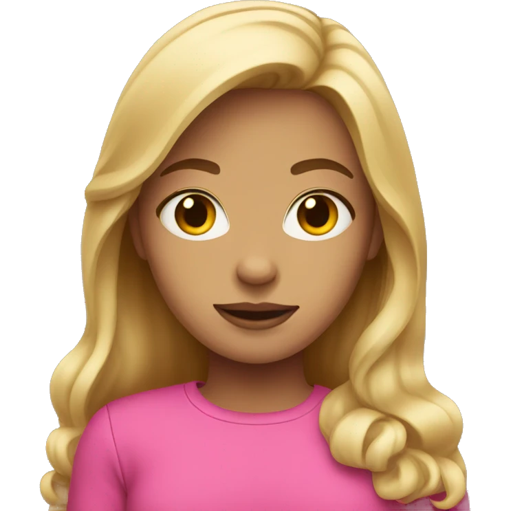 Dark blonde girl wearing pink  emoji