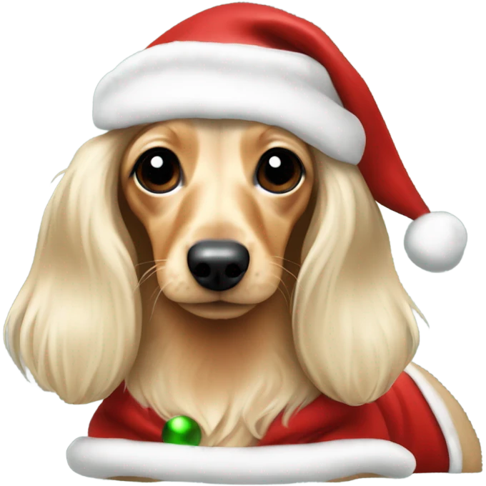 Cream long haired mini dachshund with christmas outfit emoji