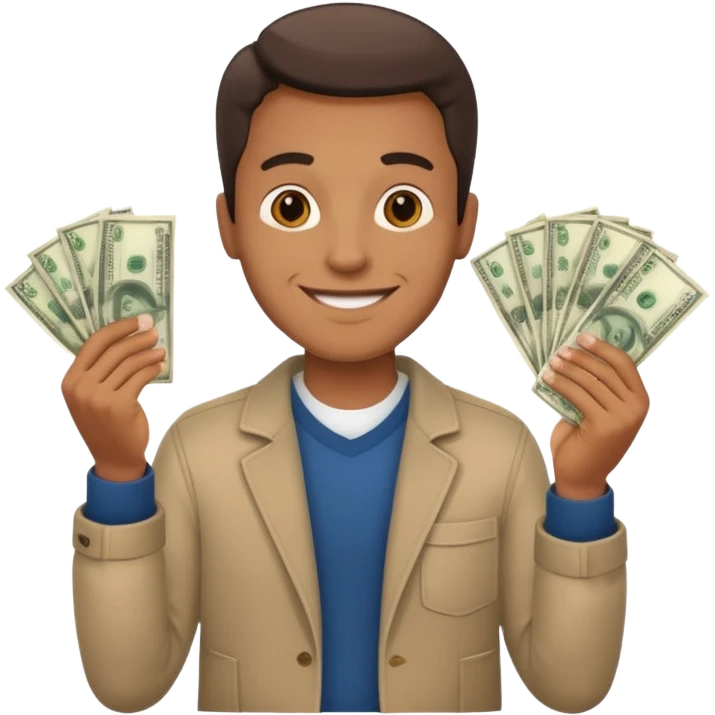 an American man with money in his hands, wearing regular clothes emoji