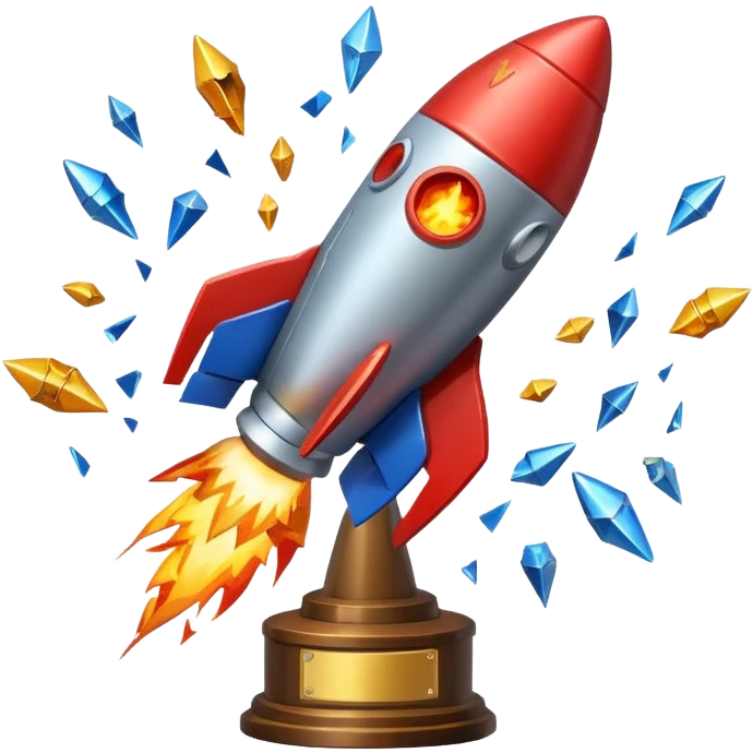 Rocket exploding into a trophy emoji