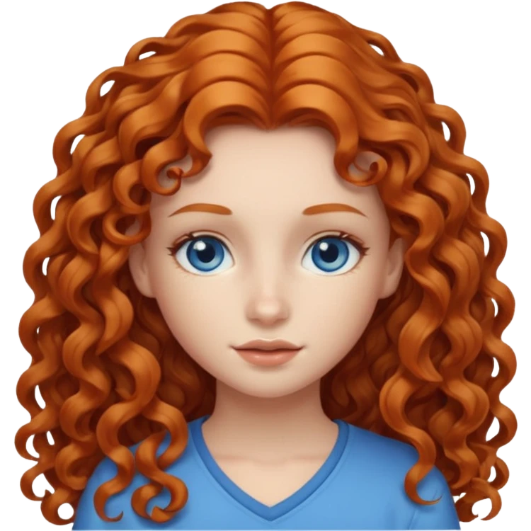 Girl with long ginger curly hair and blue eyes emoji