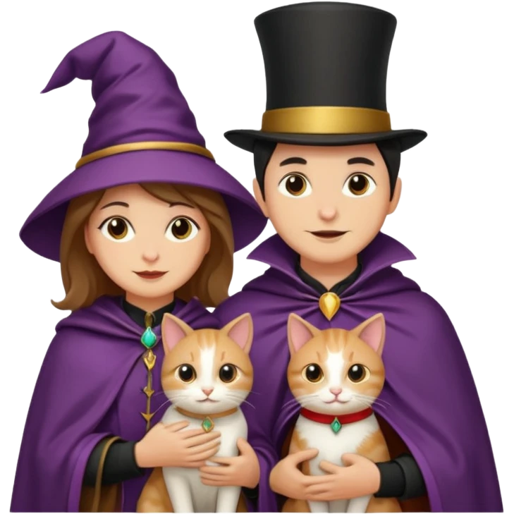 magician couple and their pet cat emoji