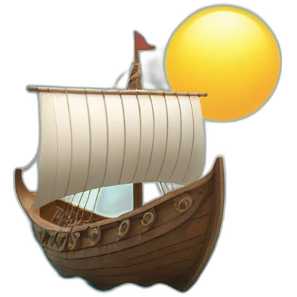 viking ship on the ocean with blue sky and sun in background emoji