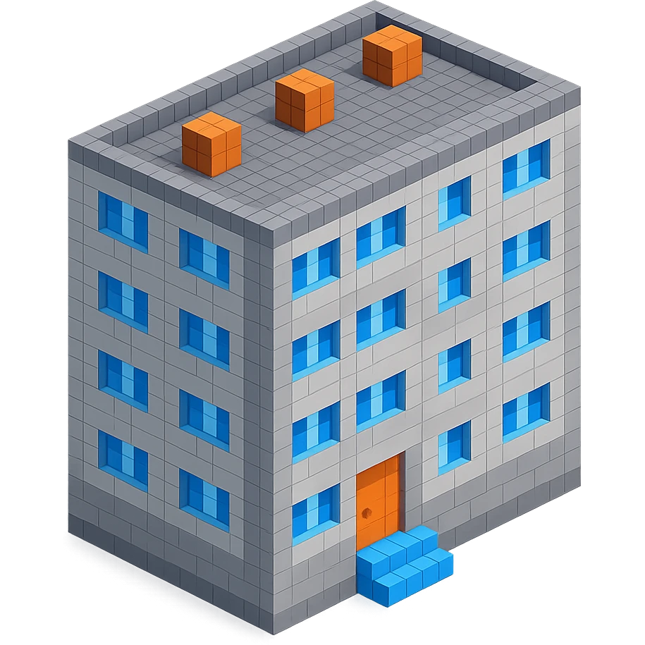 voxel style Russian panel apartment building, typical Soviet architecture, gray concrete, isometric view emoji