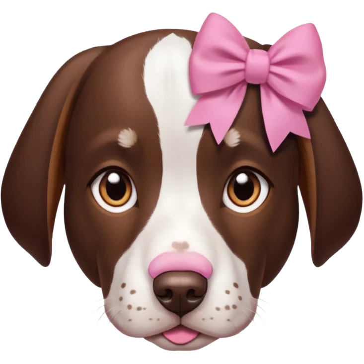 Brown and white gsp dog face with pink bow emoji