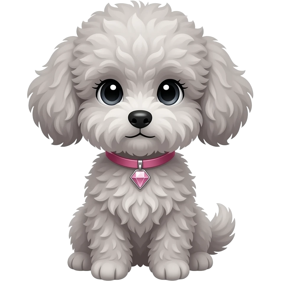 pretty grey fluffy girl puppy, long eye lashes, pink diamond collar emoji