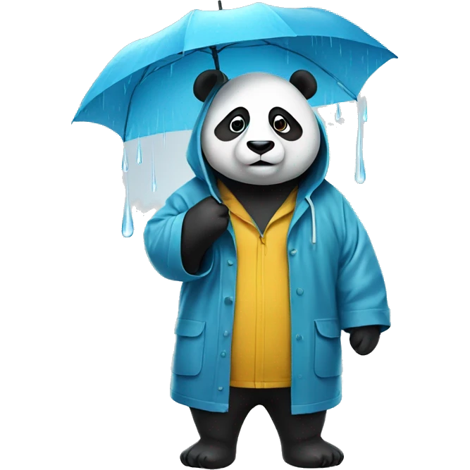A PANDA WEARING A RAINCOAT AND STANDING IN THE RAIN emoji