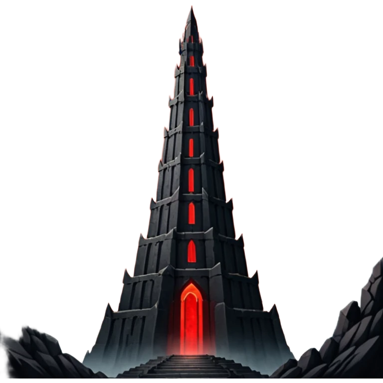 Barad Dúr from Lord of the Rings, Dark, giant Tower, with red beams shooting from the top into the sky emoji