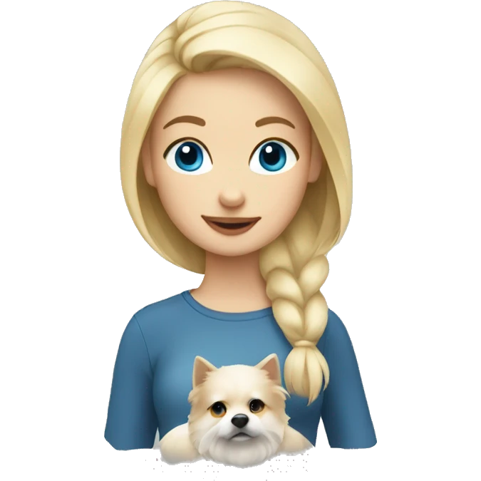 Blonde girl blue eyes holding spitz  emoji