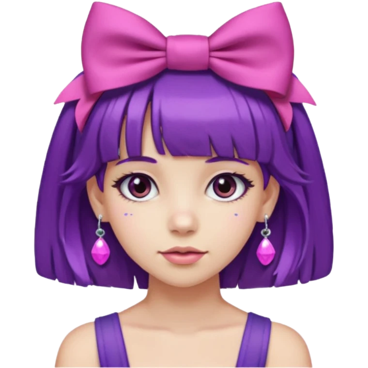 girl with bangs and purple hair and pink hairbow on the side of head and earrings emoji