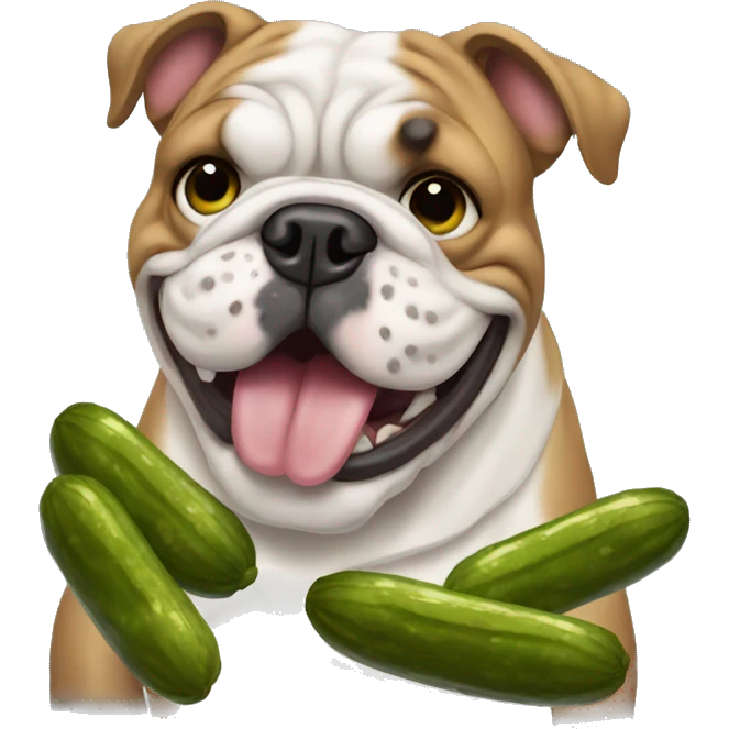 a bulldog eating pickles emoji