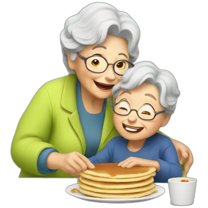 Granny eating pancakes with grandson emoji