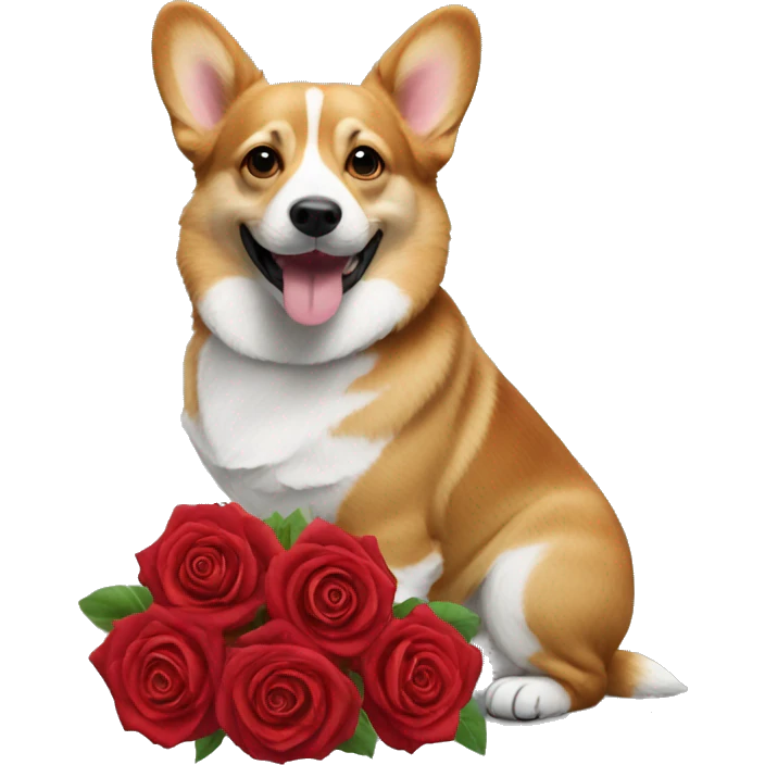 red roses bouquet with corgi happy emoji