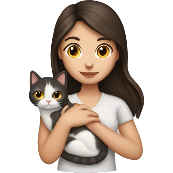 brunette girl with a cat in hand  emoji