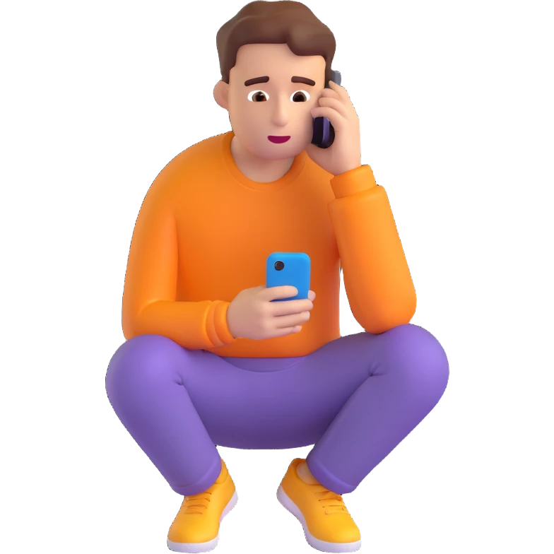 a man hunched over his cell phone, 3D emoji style emoji