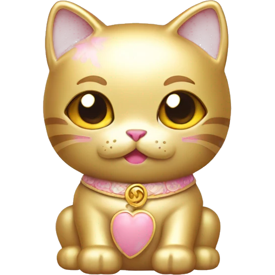 Gold and baby pink lucky cat emoji