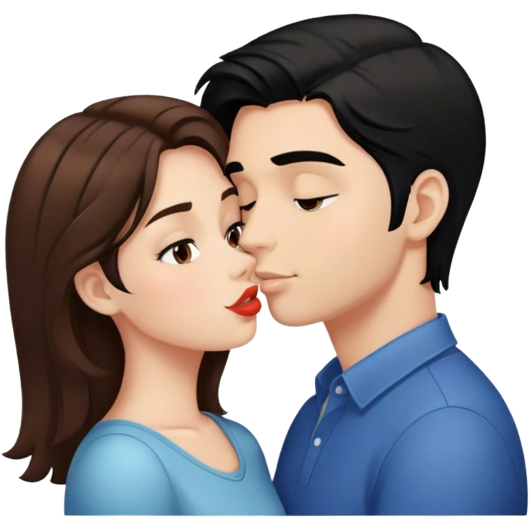Girl with brown hair kissing guy with black hair  emoji