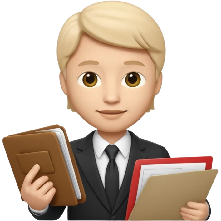 Apple Memoji-style 3D emoji of a diplomat wearing a formal suit holding a document or folder, soft shading, rounded shapes, no background. emoji
