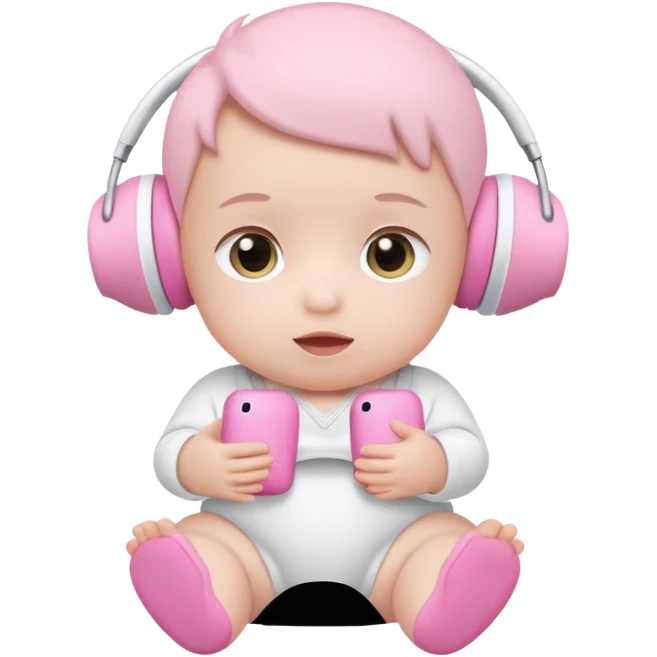 a cute baby in a white diaper and pink airpod emoji