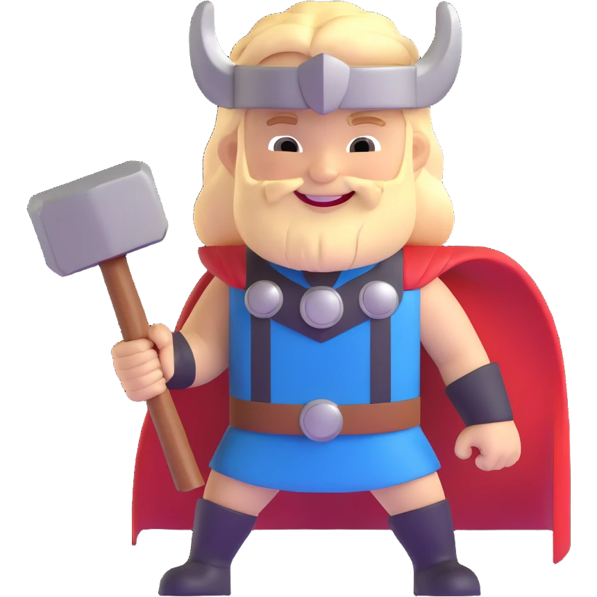 cute thor superhero with hammer smiling for children emoji