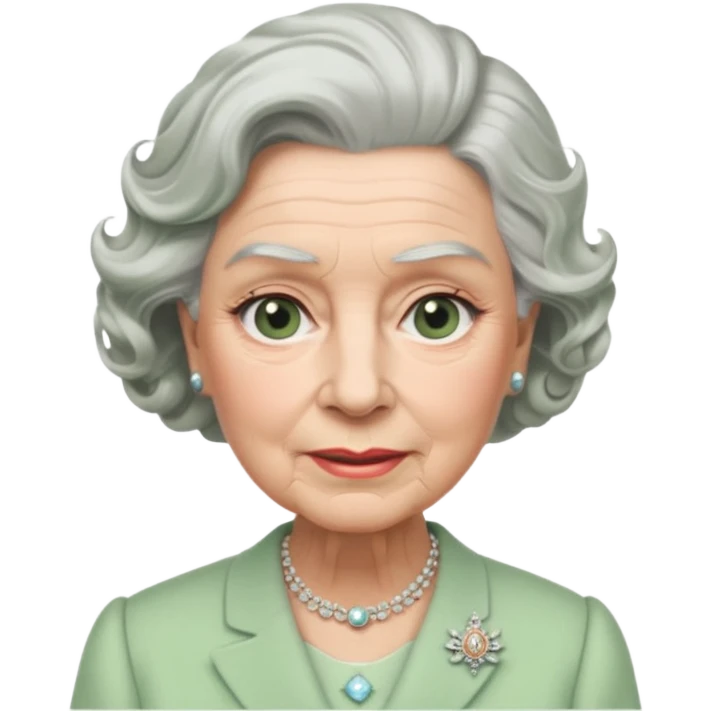 Queen Elizabeth with grey hair and waves in pastel green clothes emoji