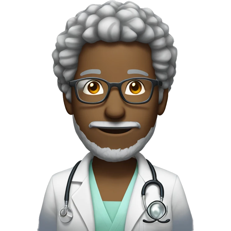 African-American man-doctor- short-gray-Afro-faded-haircut-glasses-five o’clock-shadow-short-gray-beard-smiling  emoji