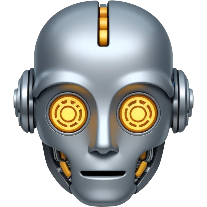 simple and friendly AI representation with robot face, brain, and circuits emoji