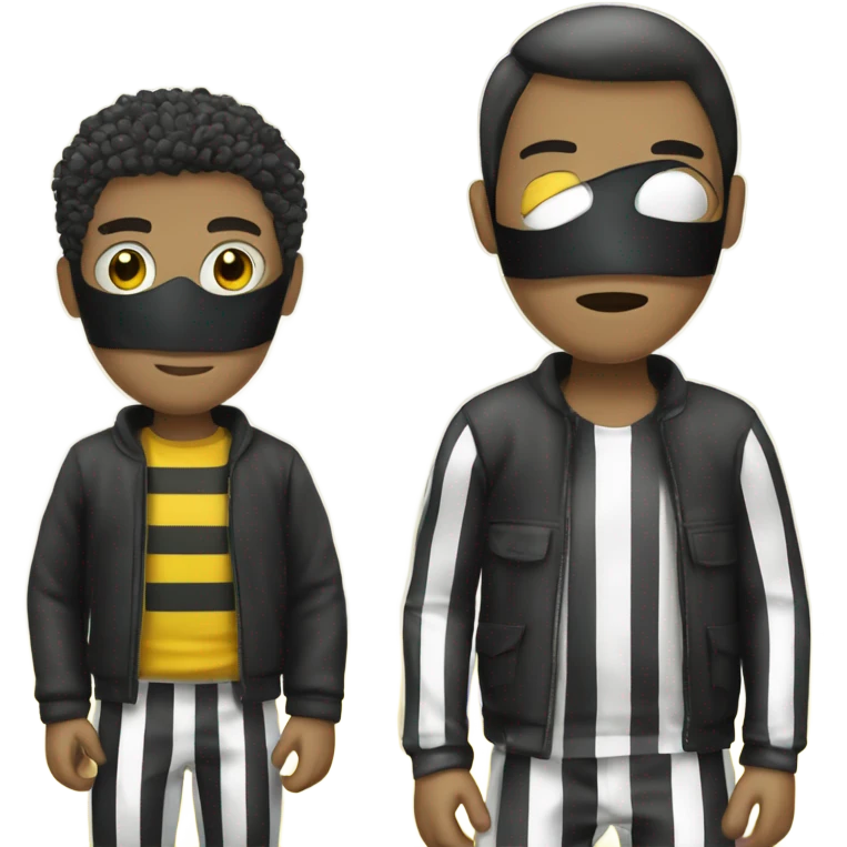 Criminal emoji with black and white striped clothing, black and white striped mask, yellow male, like this 🙎‍♂️ emoji