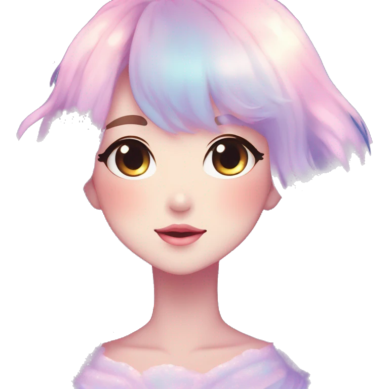 Gorgeous pastel anime style lady blushing nebula gradient sparkle face dreamy idol model colorful shiny stars galaxy kawaii cottagecore pearly petite simplistic aesthetic trending style emoji