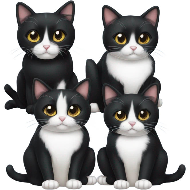 Four black and white tuxedo cats emoji