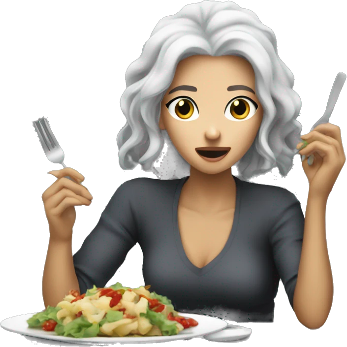 Eating something yummy woman gray hair white eating Damon dinner  emoji