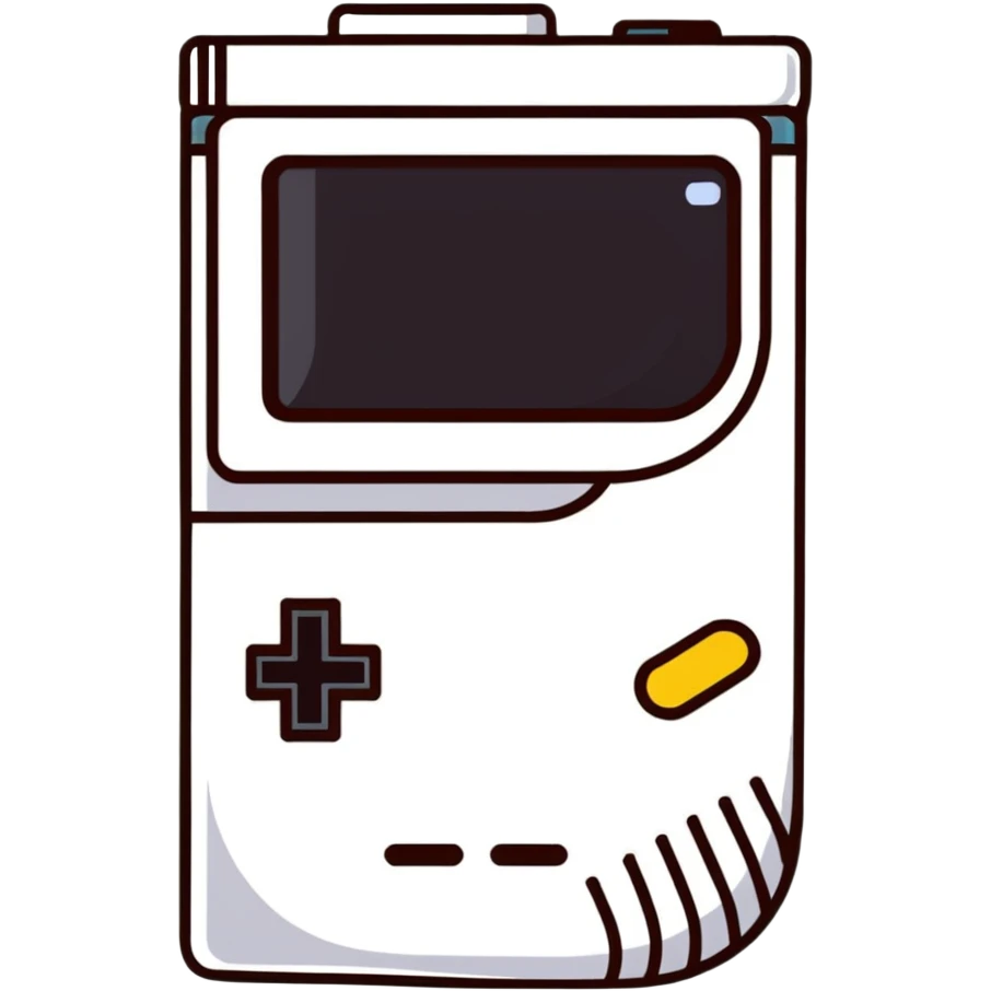 1930s style cartoon gameboy console character, cuphead-style, in black and white, on a plain white background, pointing at something.

 emoji