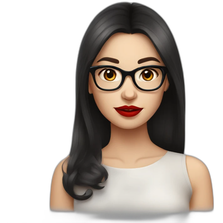 A Russian girl with a dark hairstyle on her shoulders, red lipstick on her lips and glasses for vision emoji