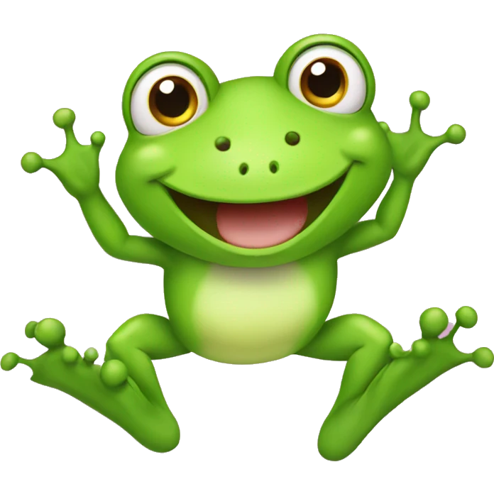Happy cute frog jumping with four toes and four  emoji