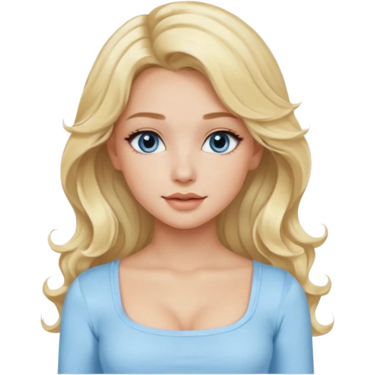 pretty girl blonde wavy long hair makeup light baby blue skin tight square neckline long sleeve top emoji