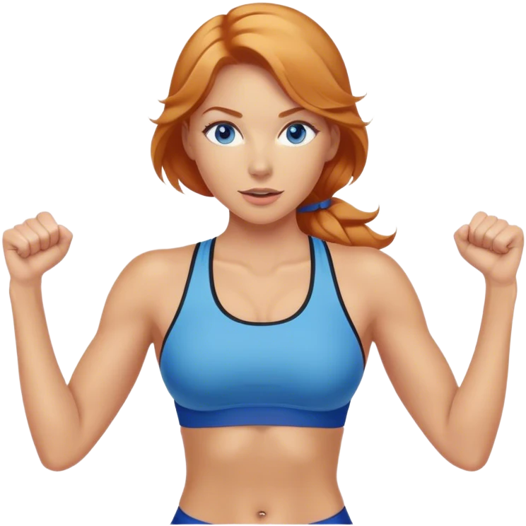 Strawberry Blonde woman with blue eyes exercising emoji