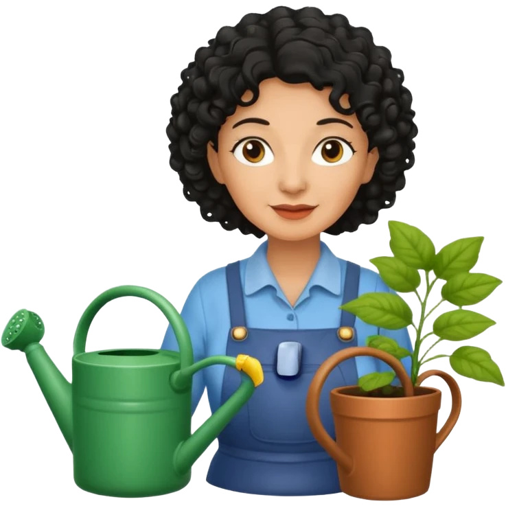 Older female florist – curly hair, hold garden watering pot emoji