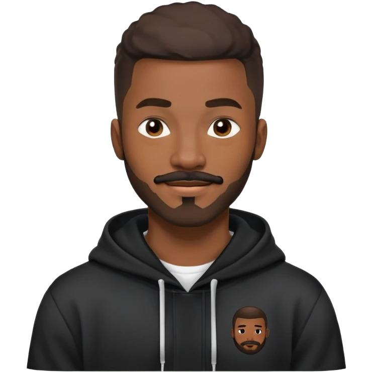 African yound man in his late 20s with a wink and  full short boxed beard and moutache , crew cut hair style, black hoody emoji