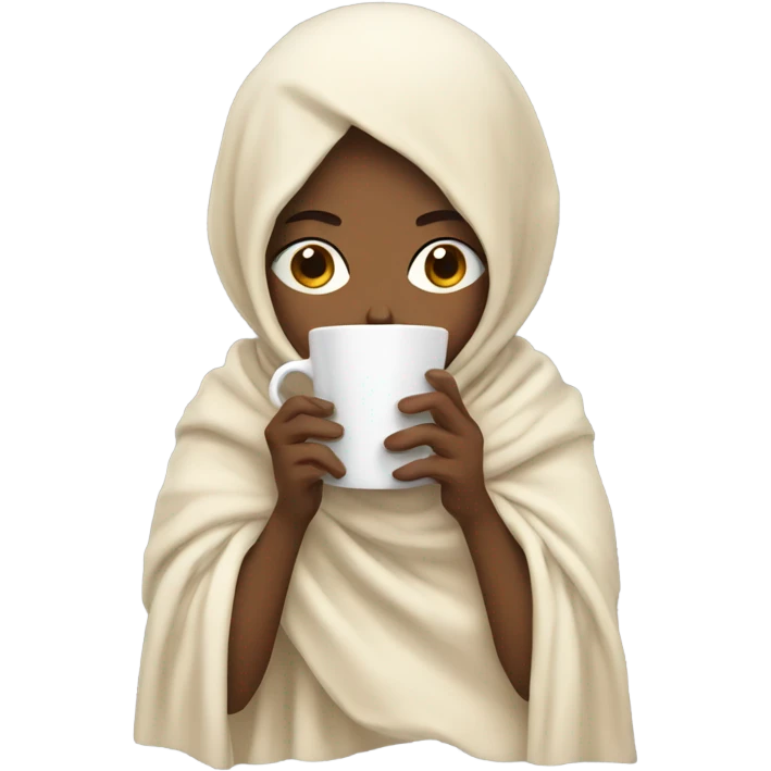 Light girl inside a blanket sipping coffee eyes closed emoji