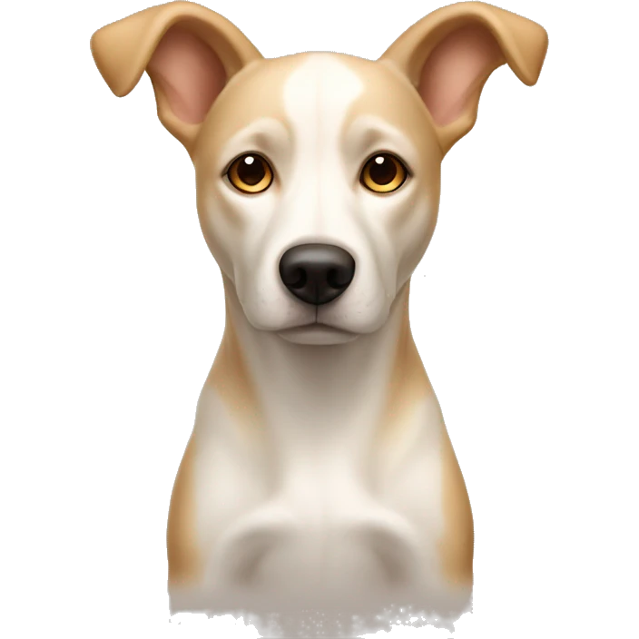 cream white colored dog, pointy ears, brown eyes, light brown nose emoji