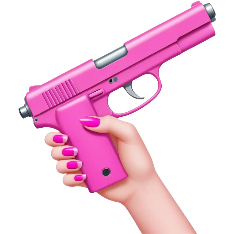 White girl hand with pink nails holding a pink gun emoji