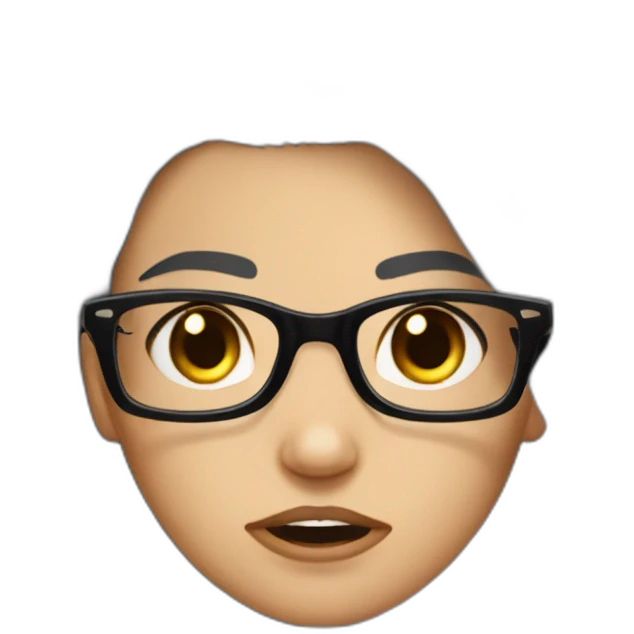 Girl with long black hair middle part, brown eyes and black glasses and ear piercings, angry face  emoji